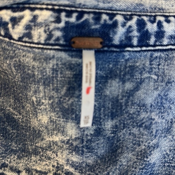 Free People Denim Top Balloon Sleeve Tie Waist SzXS - Picture 7 of 8